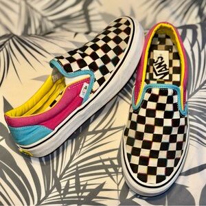 VANS “crazy checkered” slip-on colorful sneakers.